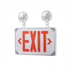 Wet Location Rated Combo Red Exit Sign With Emergency Lights, 90-Minute Battery Power Back-Up, Dual Adjustable Head Lamps